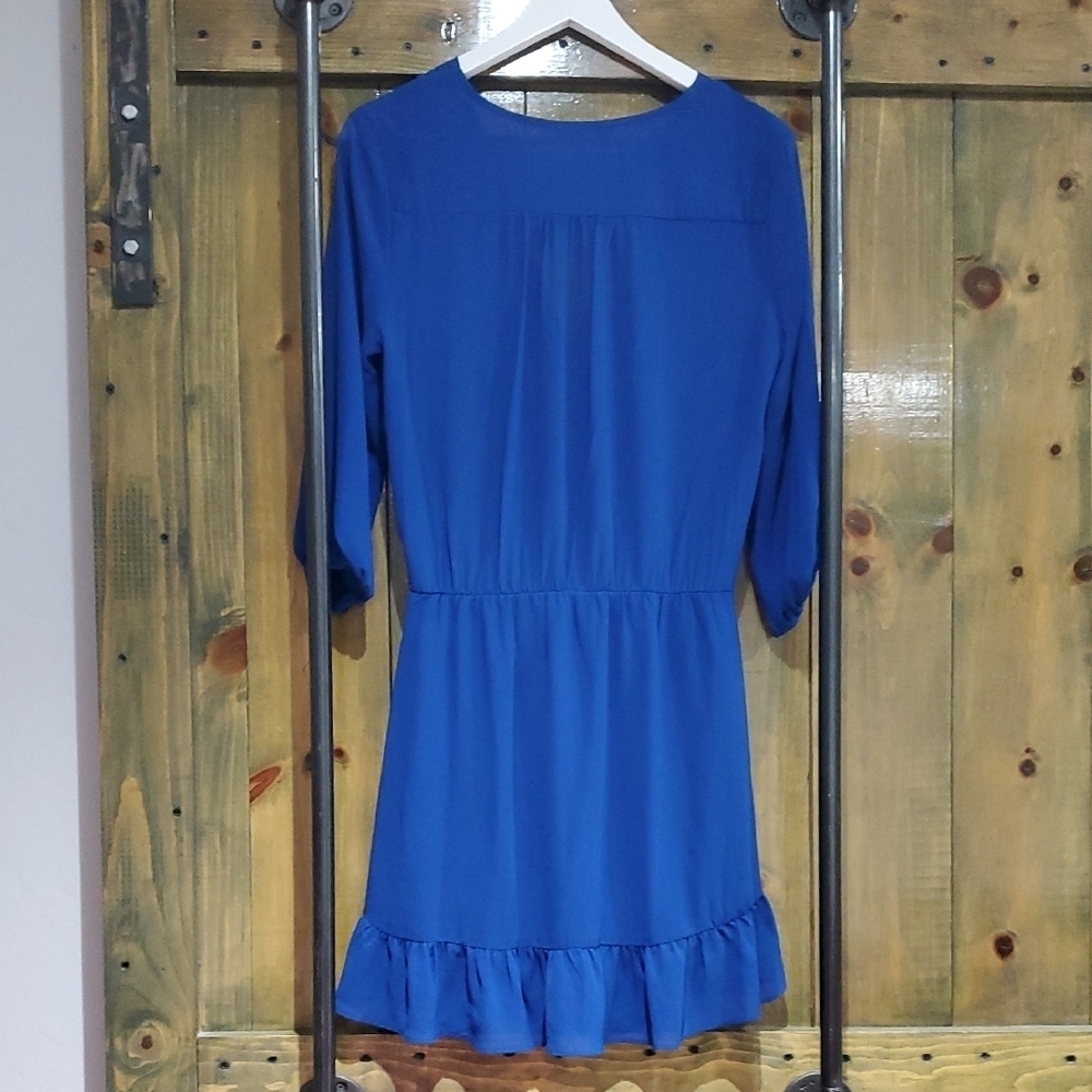 Blue Wrap Ruffled Mini Dress - Picture 9 of 11